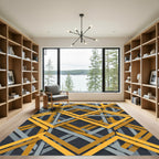 Golden Yellow Gray Interlocking Squares Rug
