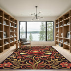 Crimson Lotus Botanical Gold Art Rug