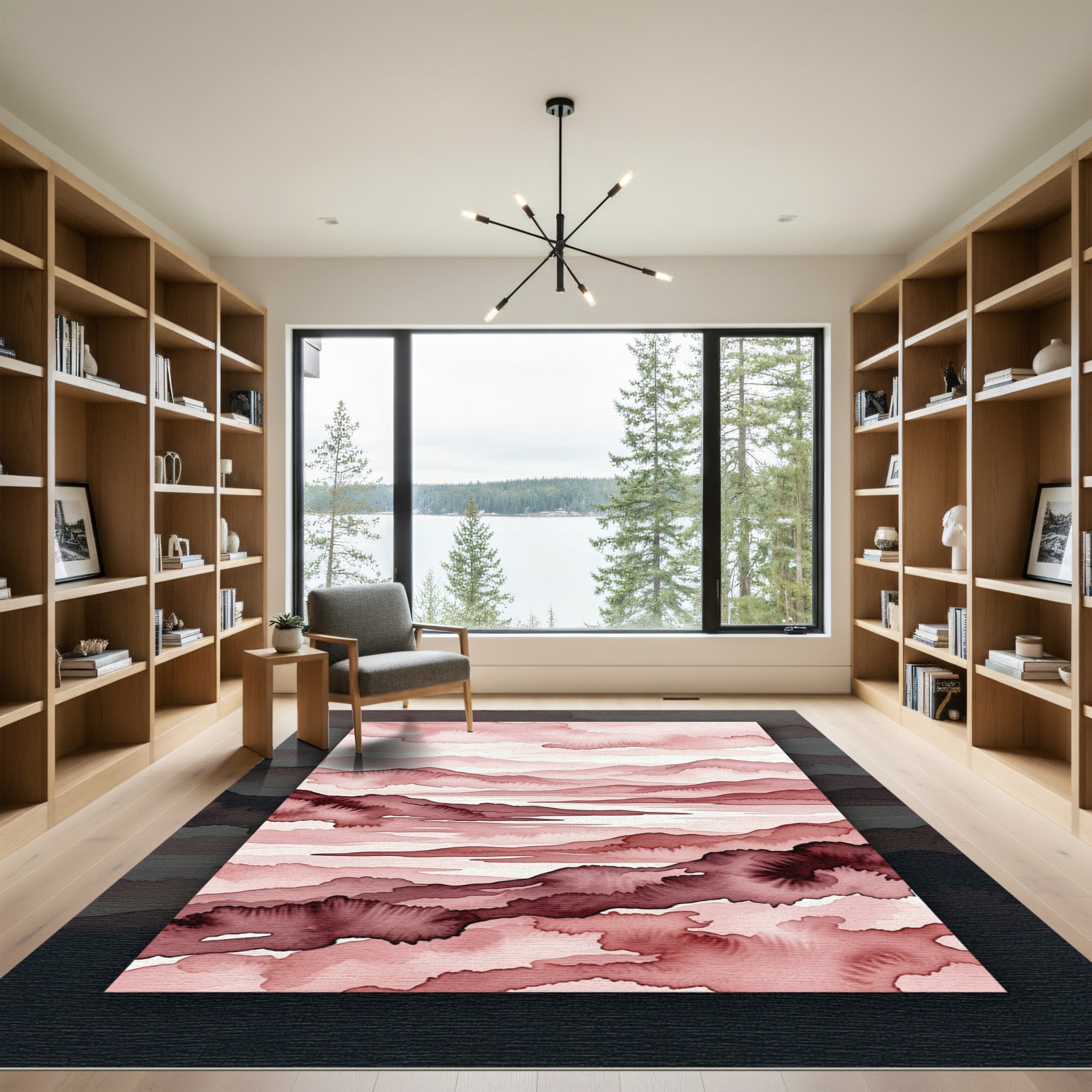 Muted Rose Abstract Mountain Landscape Rug