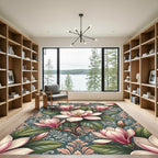 Elegant Pink Magnolia Floral Damask Wallpaper Rug