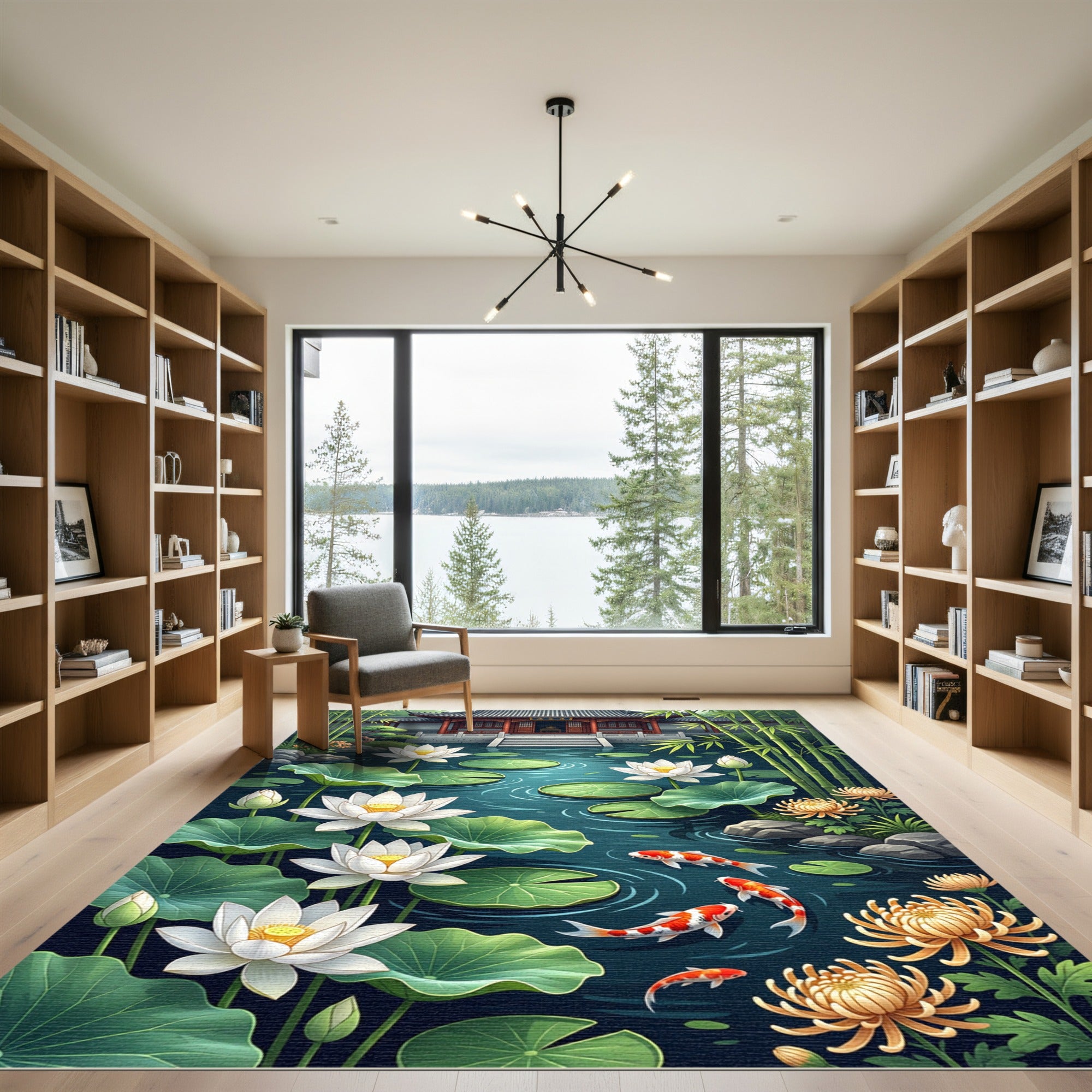 Serene Lotus Pond Koi Zen Rug