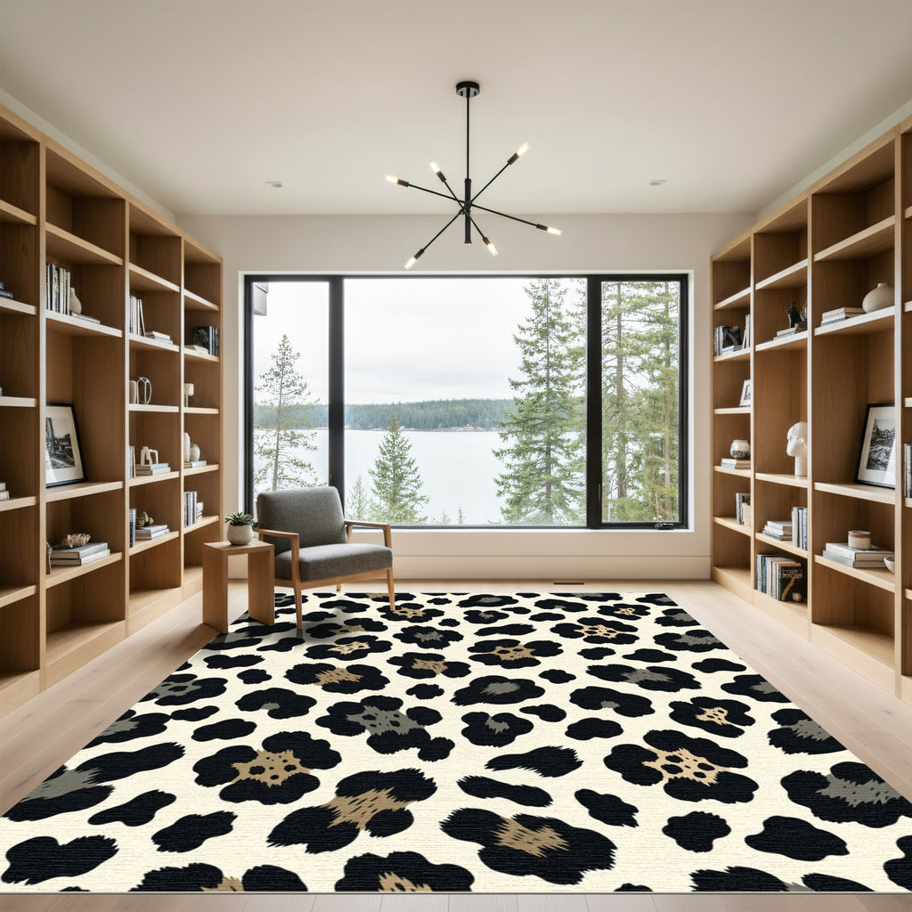 Tan Black Leopard Spot Rug