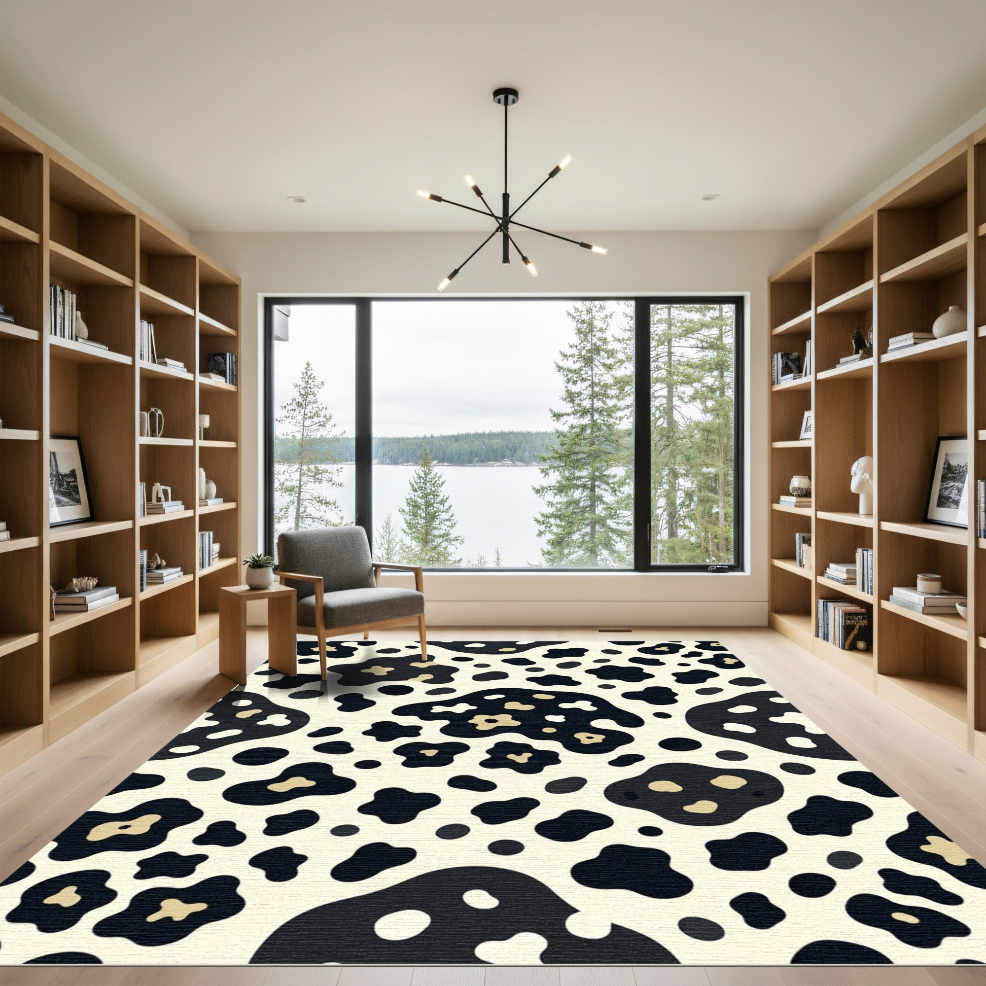 Monochrome Abstract Organic Spotted Wool Rug