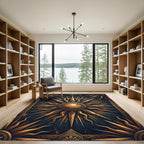 Celestial Gold Sunburst Navy Crest Rug