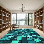 Teal Geometric Abstract Fragment Area Rug