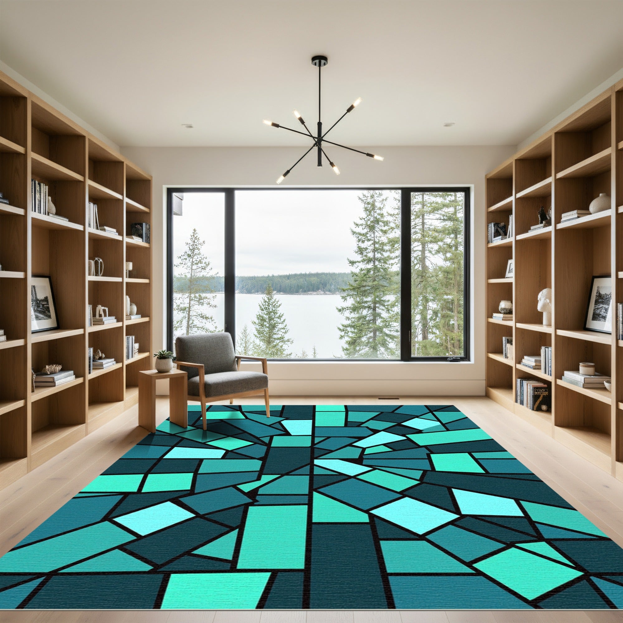 Teal Geometric Abstract Fragment Area Rug