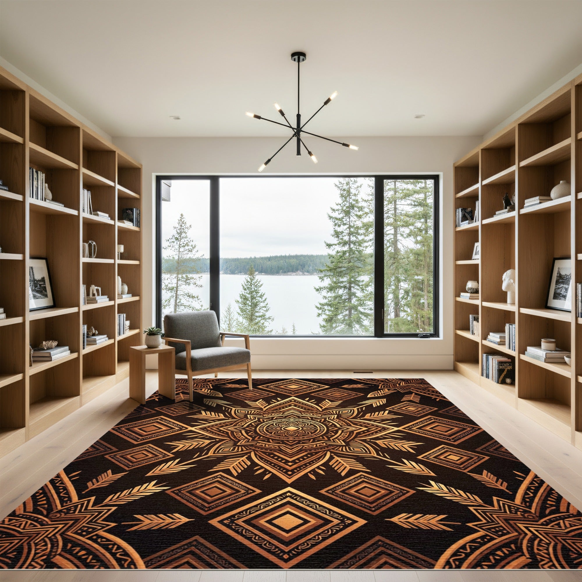 Golden Mandala Geometric Arrow Art Rug