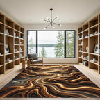 Golden Brown Wavy River Landscape Rug