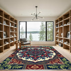 Vivid Crimson Blue Floral Mandala Art Rug