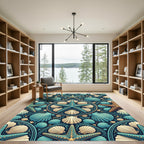 Teal Starfish and Seashell Ocean Medallion Rug