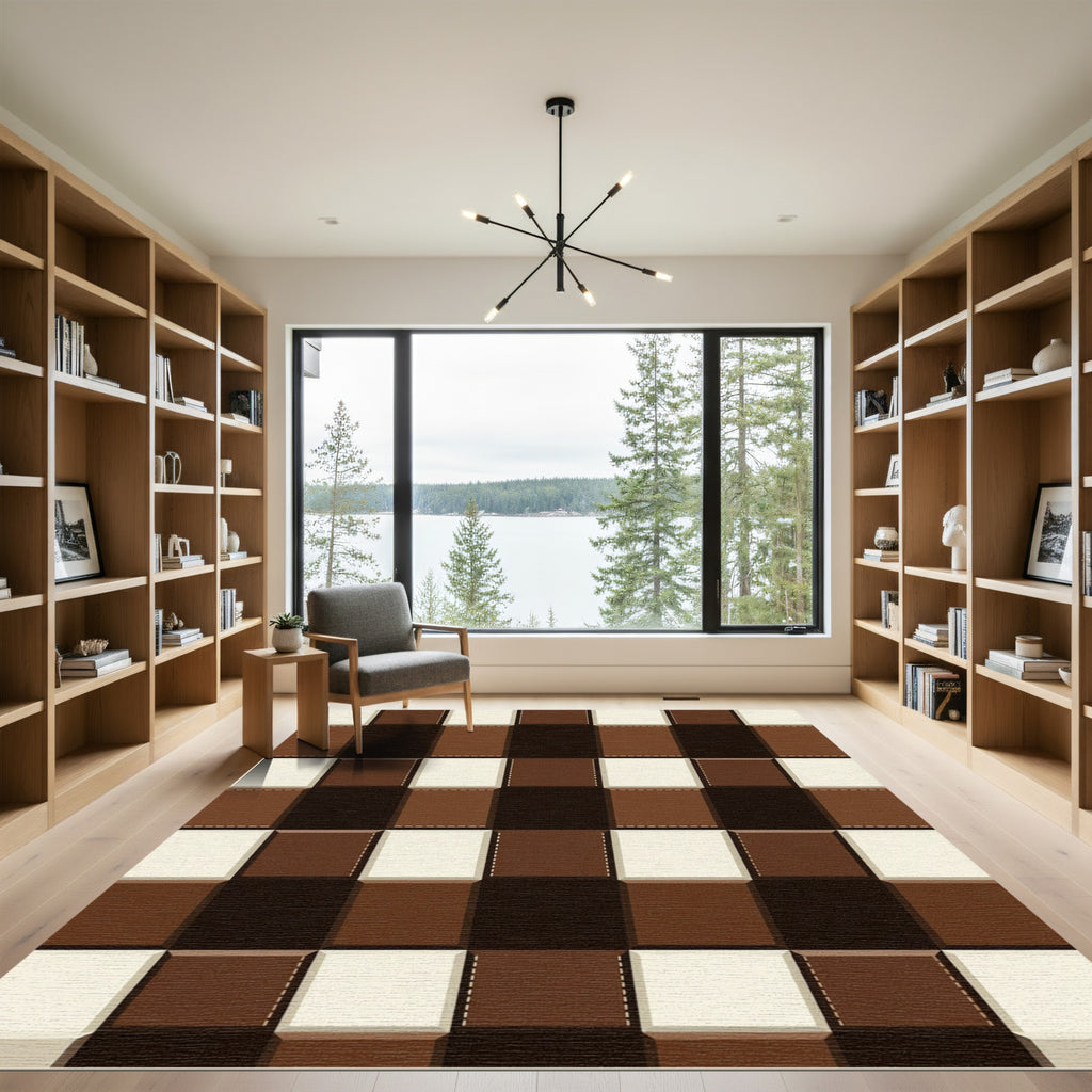 Chocolate Brown Stitched Checkerboard Rug