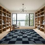 Dark Gray Cracked Checkered Field Rug