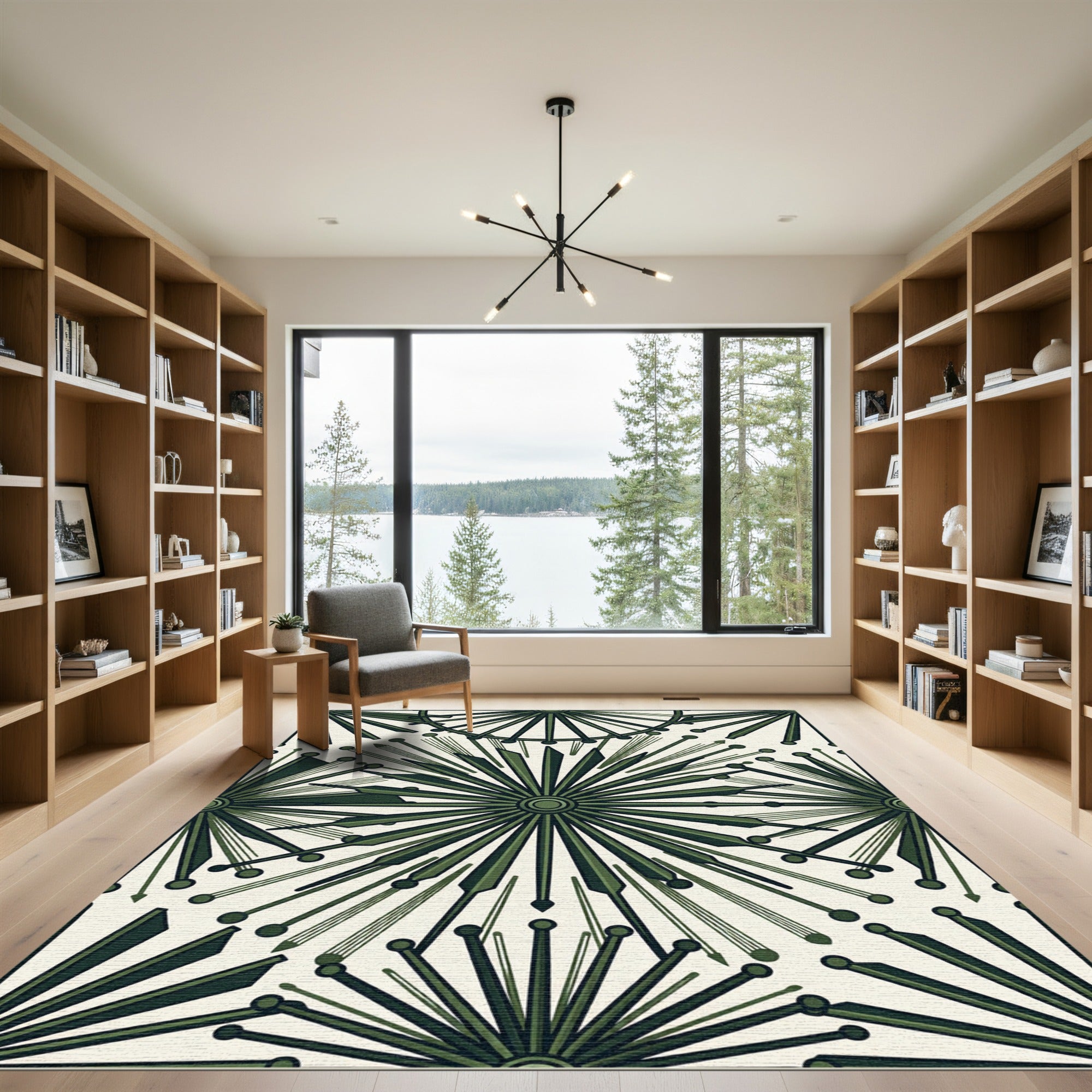 Deep Green Starburst Abstract Rug