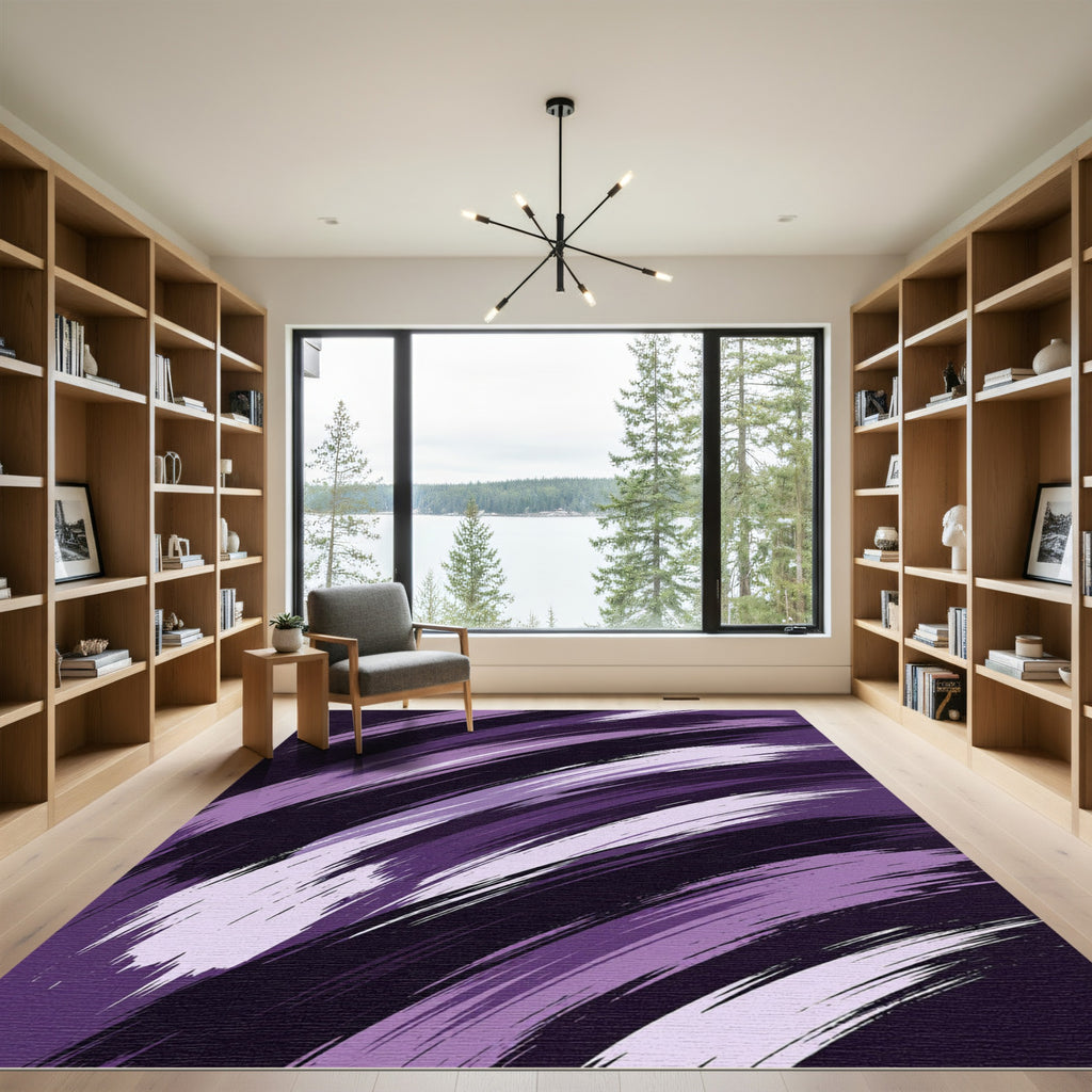 Abstract Purple Swirl Brush Stroke Rug