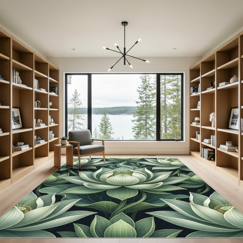 Sage Green Lotus Water Lily Rug