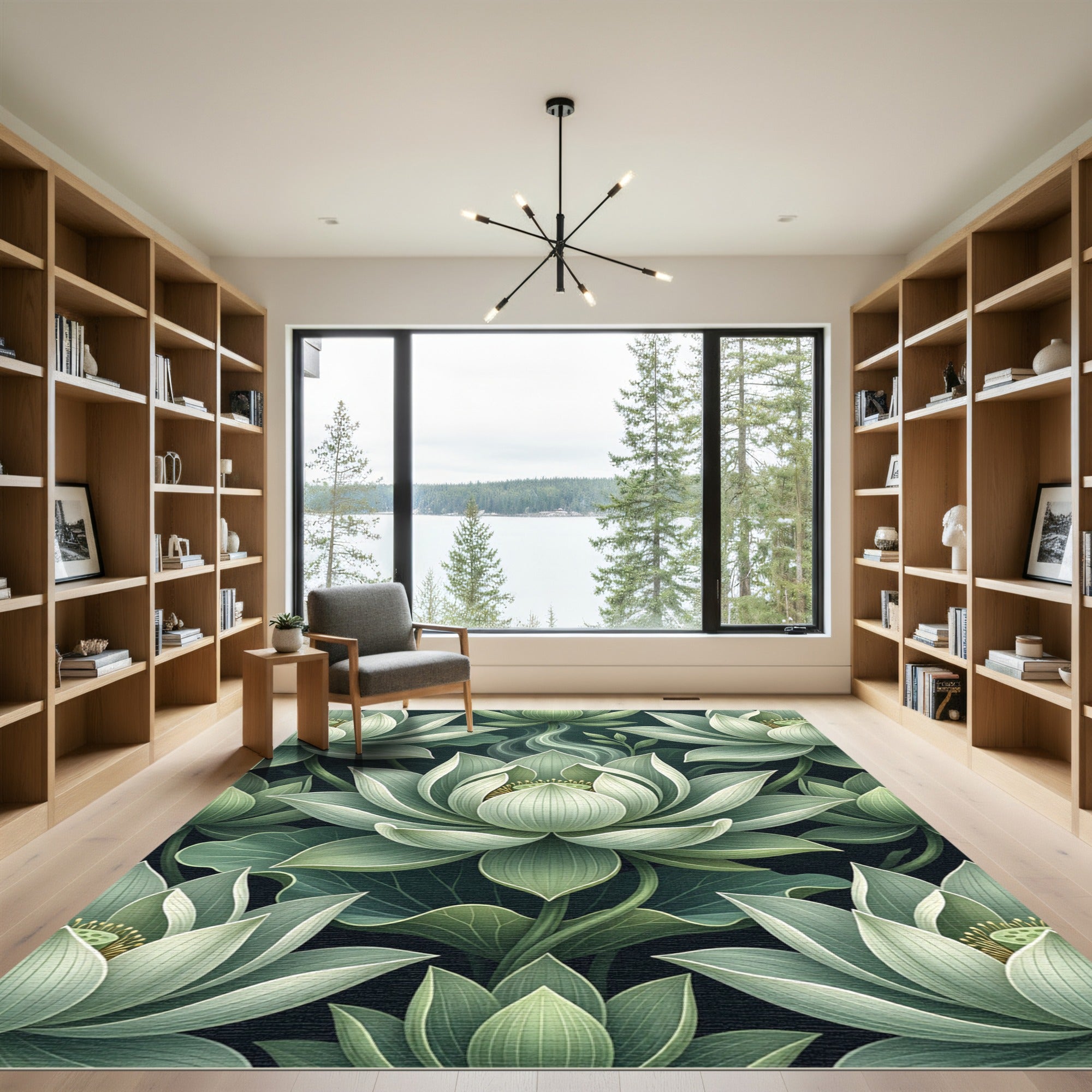 Sage Green Lotus Water Lily Rug