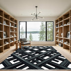 Monochrome Abstract Geometric Interlocking Grid Rug