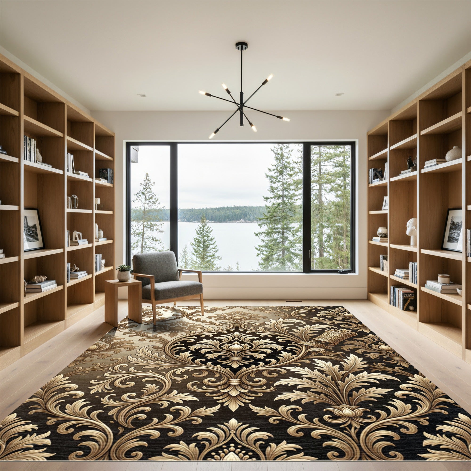 Gilded Baroque Floral Damask Rug