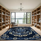 Nautical Navy Turtle and Anchor Illustration Rug