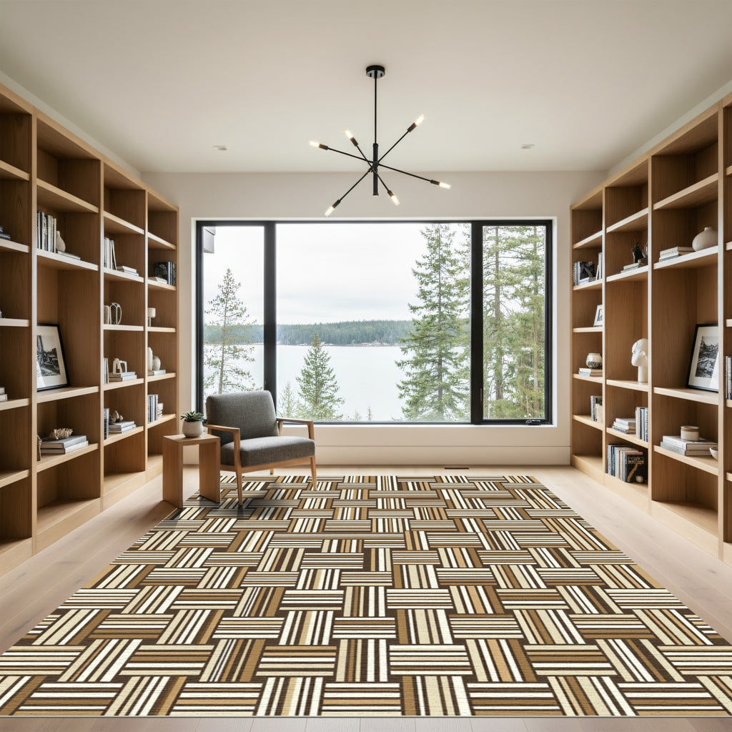 Modern Earthy Toned Woven Grid Rug