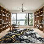 Black Smoked Ink with Golden Branches Rug