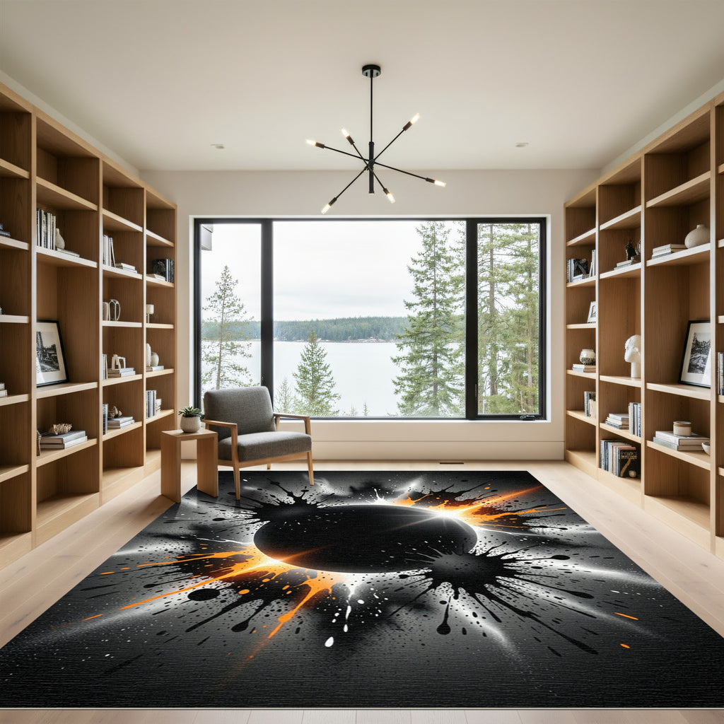 Abstract Black Orange Ink Splash Rug