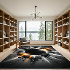 Abstract Black Orange Ink Splash Rug