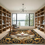 Ornate Gold Feline Elegant Frame Rug