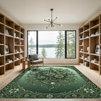 Elegant Sage Floral Scroll Medallion Art Rug