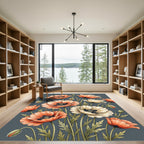 Coral Cream Poppy Floral Arrangement Rug