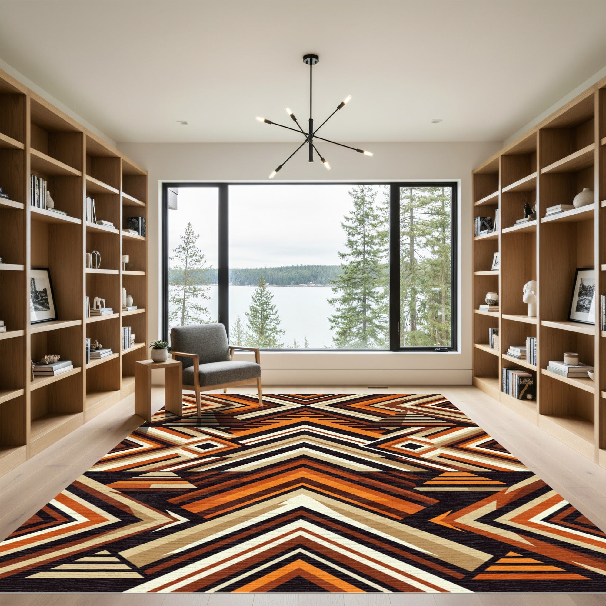 Warm Terracotta Geometric Chevron Rug