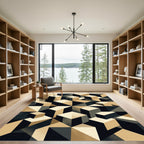 Geometric Isometric Cream and Charcoal Art Rug
