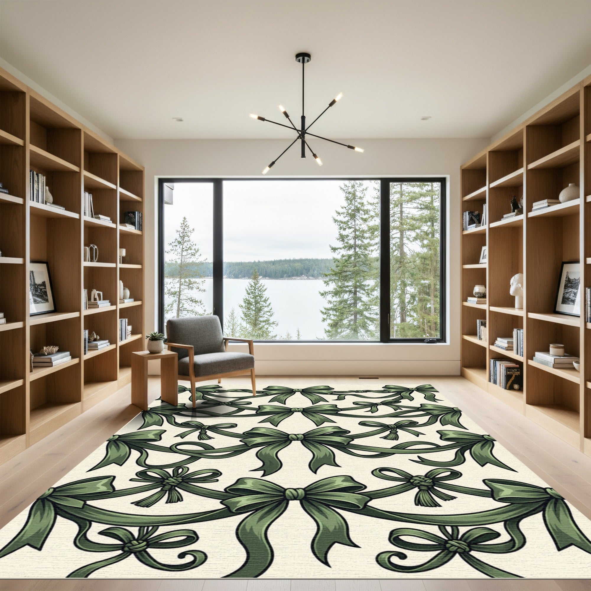 Elegant Sage Bow Garland Ribbon Rug