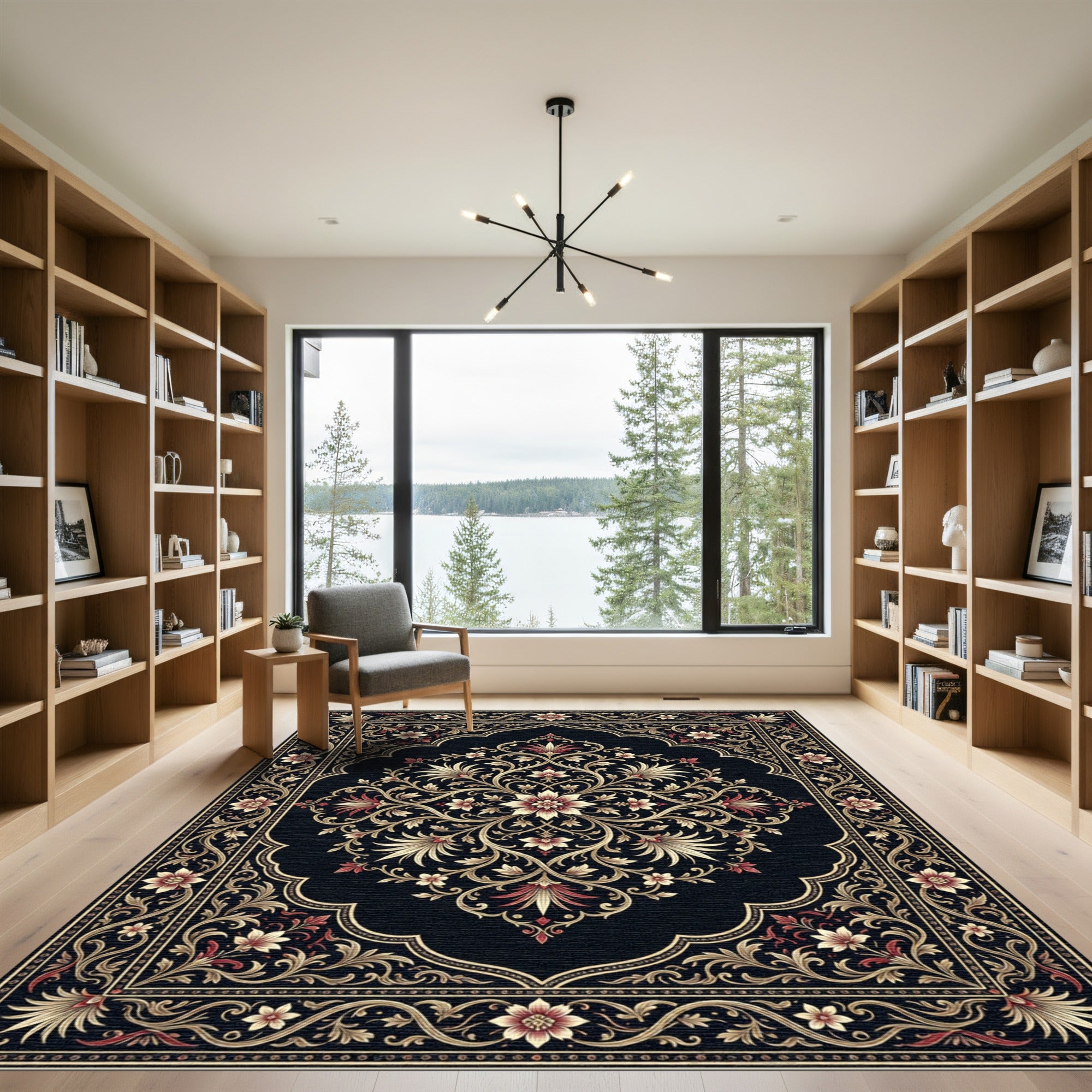 Ornate Floral Medallion Red Gold Rug