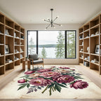 Crimson Pink Peony Garden Collage Rug