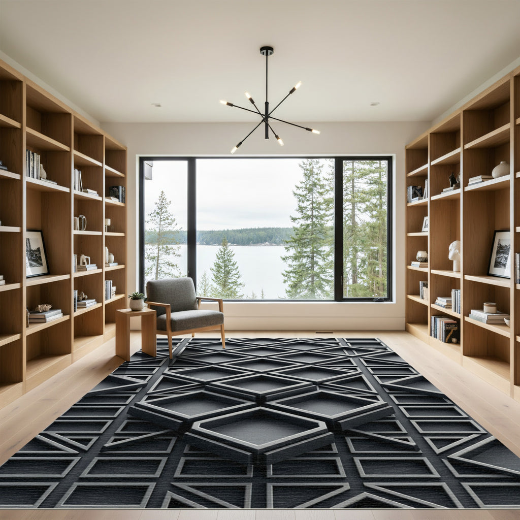 Monochromatic Gray Geometric 3D Cube Rug