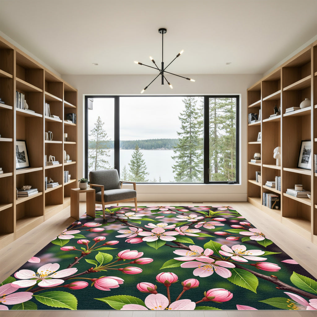Soft Pink Cherry Blossom Floral Meadow Rug