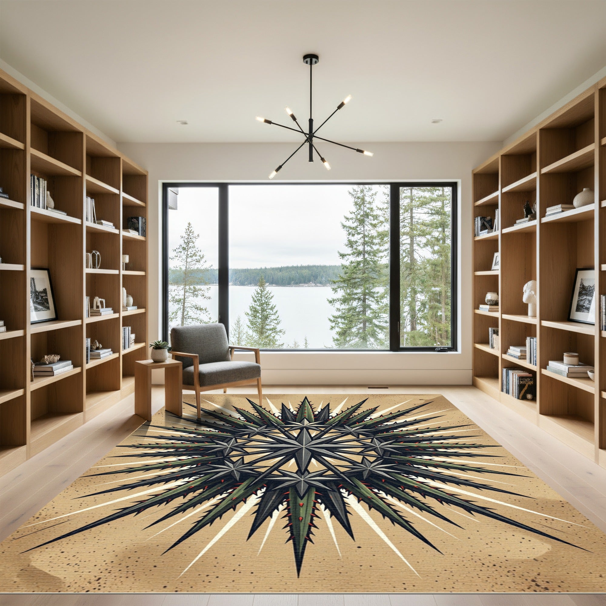 Earthy Green Thistle Compass Star Medallion Rug