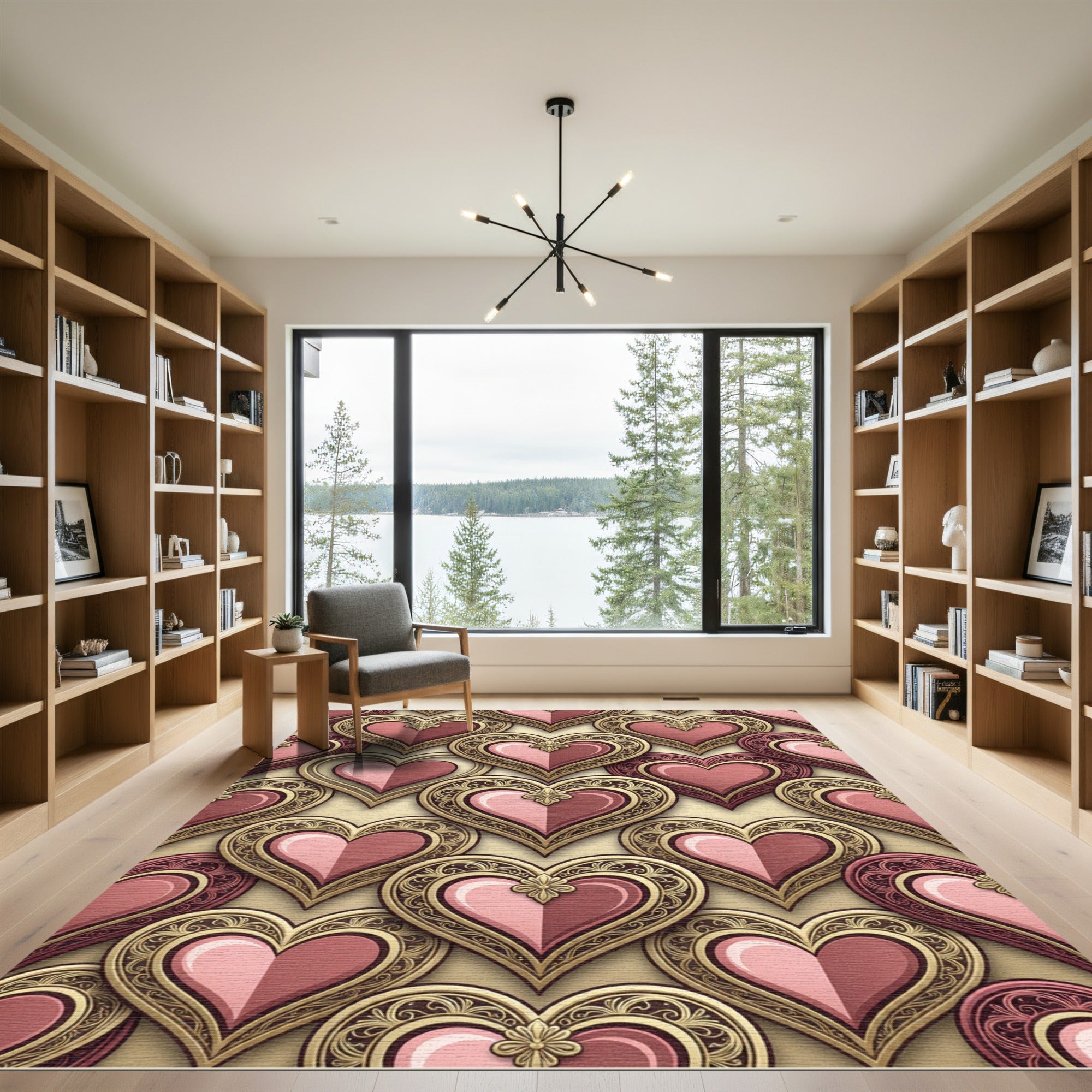 Ornate Pink Heart Emblem Rug