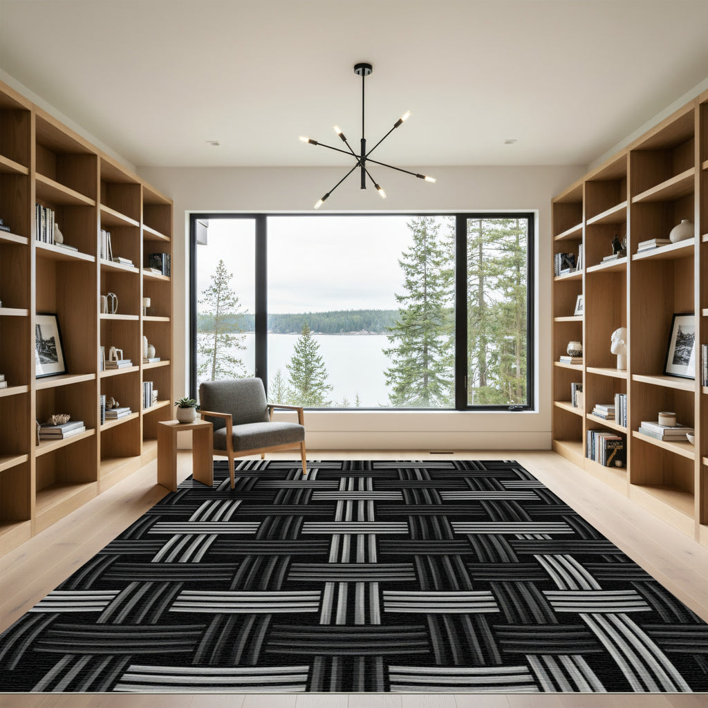 Modern Monochromatic Interwoven Structural Grid Rug