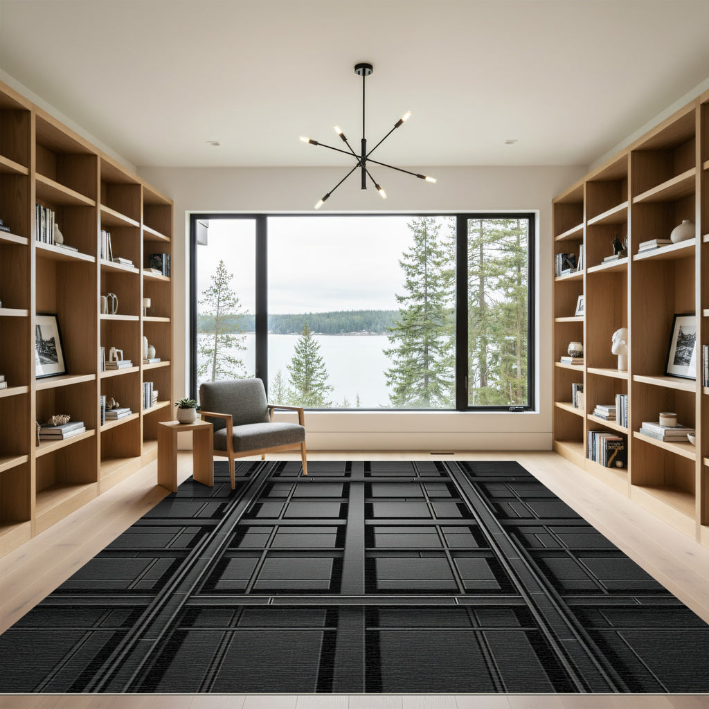 Dark Gray Modern Geometric Grille Rug