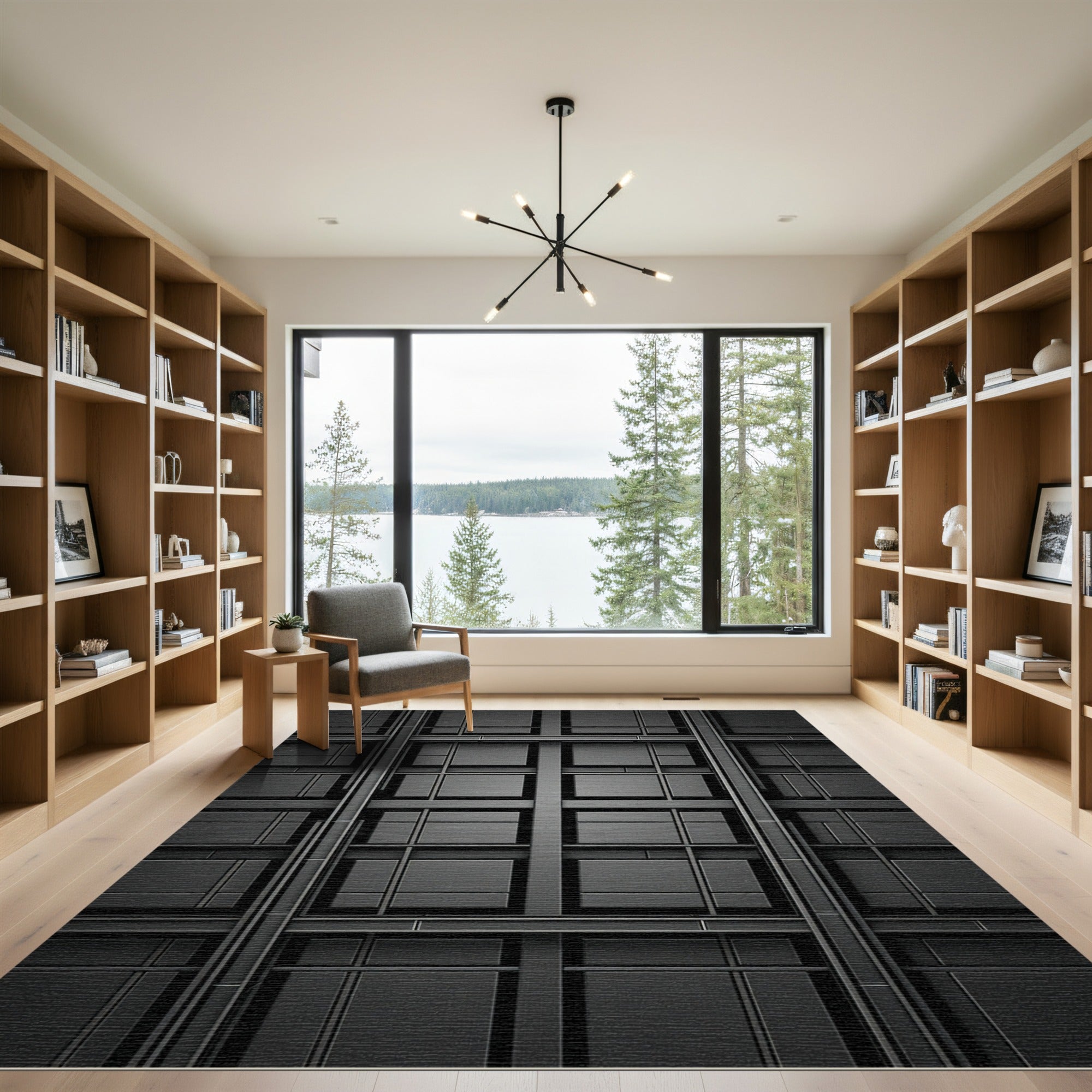 Dark Gray Modern Geometric Grille Rug