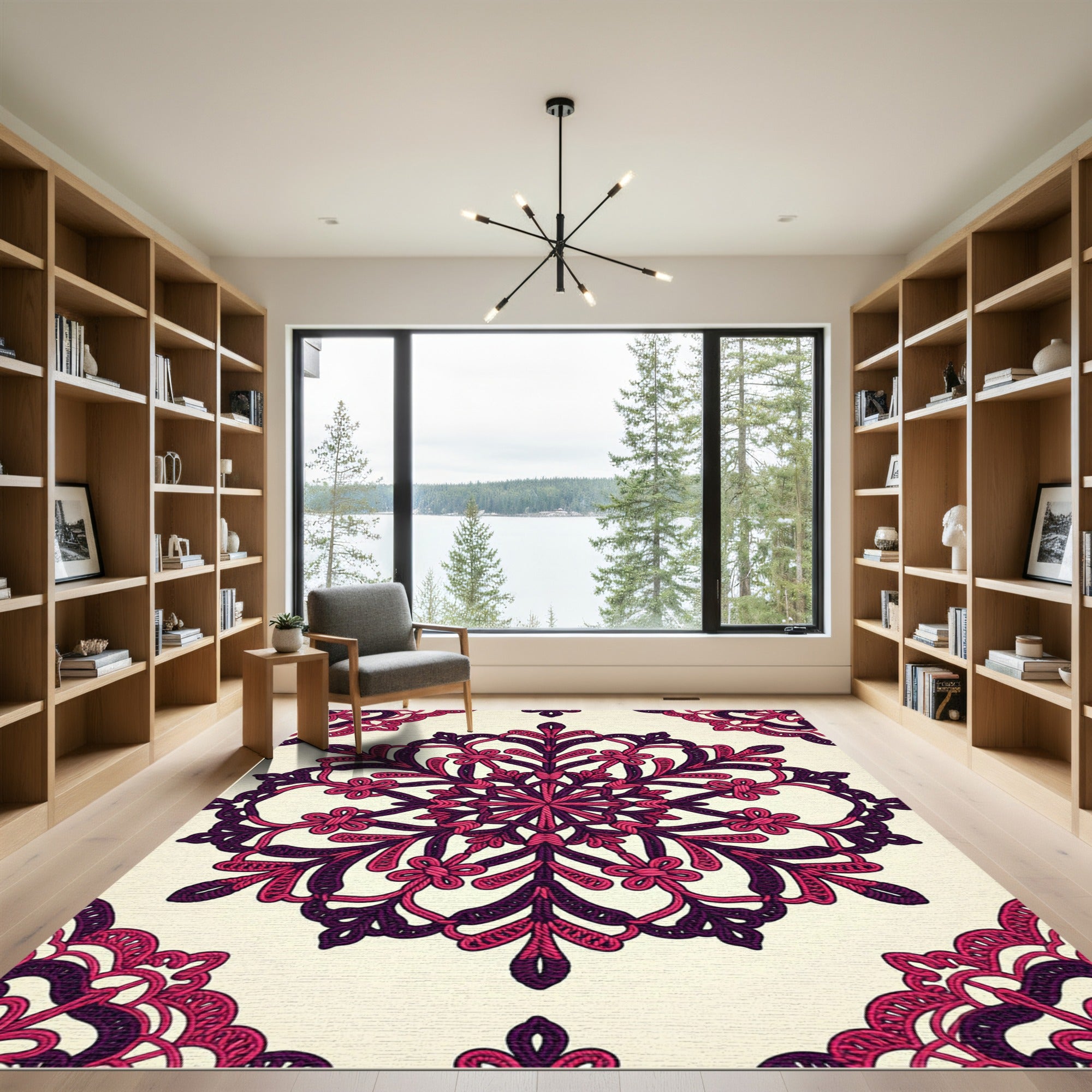 Fuchsia Crimson Lace Mandala Round Rug