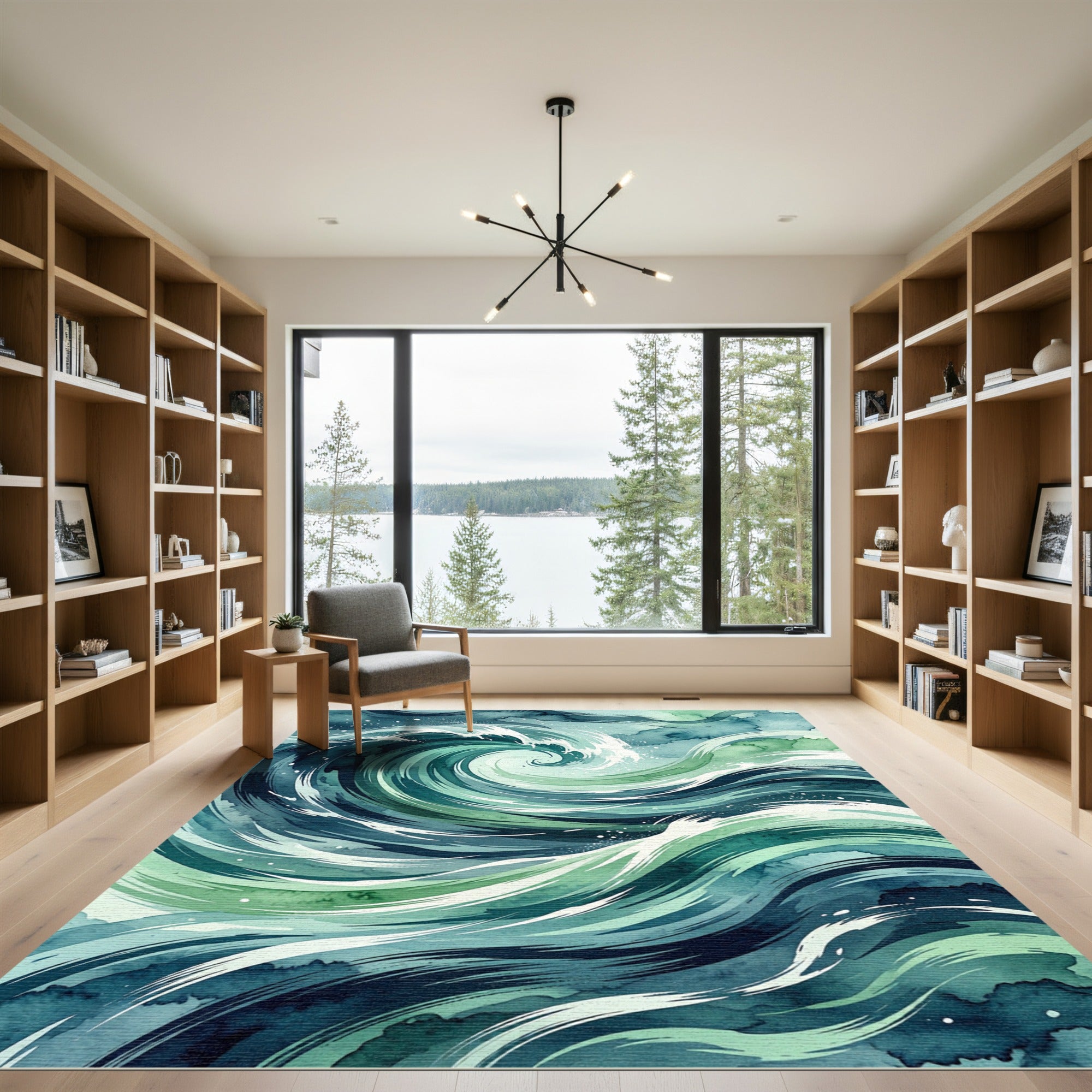 Abstract Teal Ocean Wave Swirl Rug