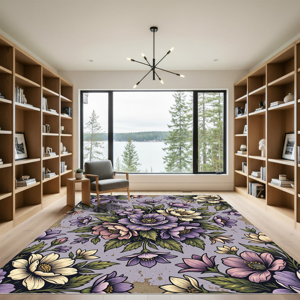 Elegant Lavender Floral Bouquet Arrangement Rug