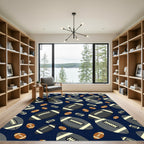 Navy Football Graphic Sports Illustration Rug