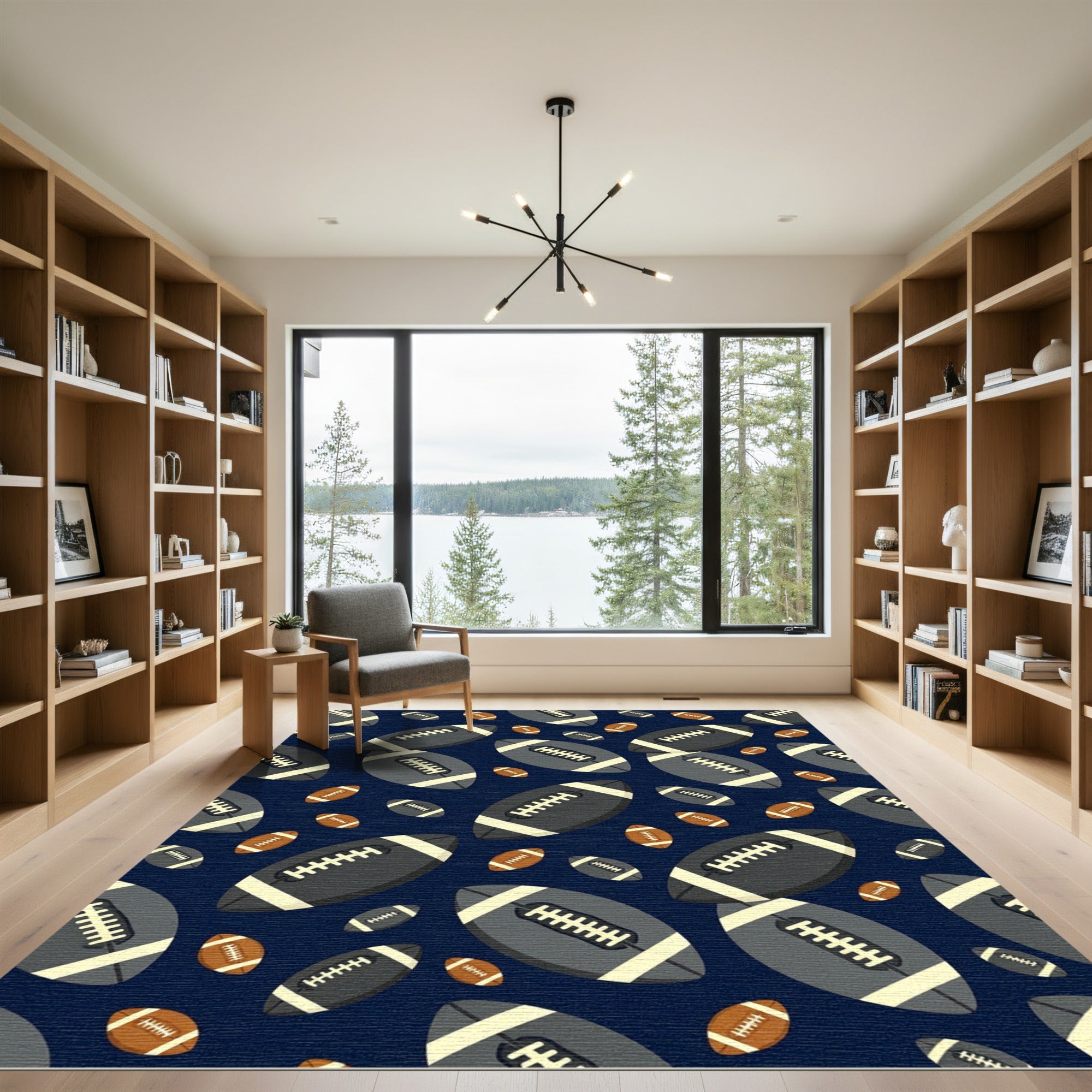 Navy Football Graphic Sports Illustration Rug