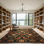Gilded Floral Crown Damask Black Rug