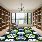 Modern Navy Neon Green Geometric Basketball Rug