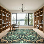 Elegant Green Fleur-de-lis Damask Ornament Rug